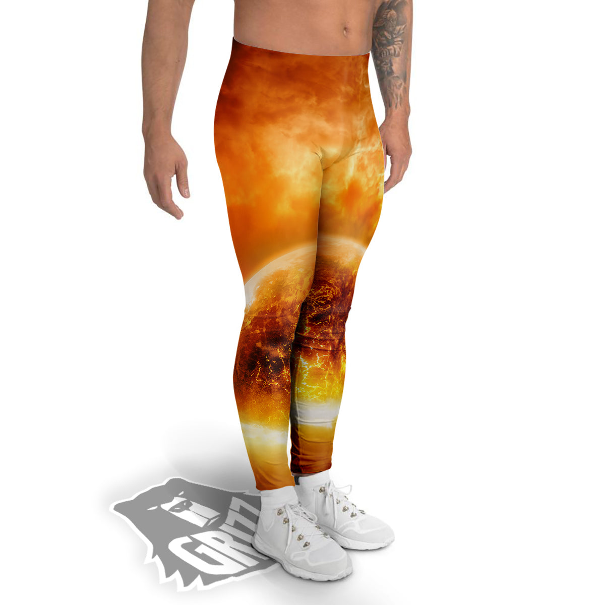 Burning Apocalyptic Planet Earth Print Men's Leggings-grizzshop