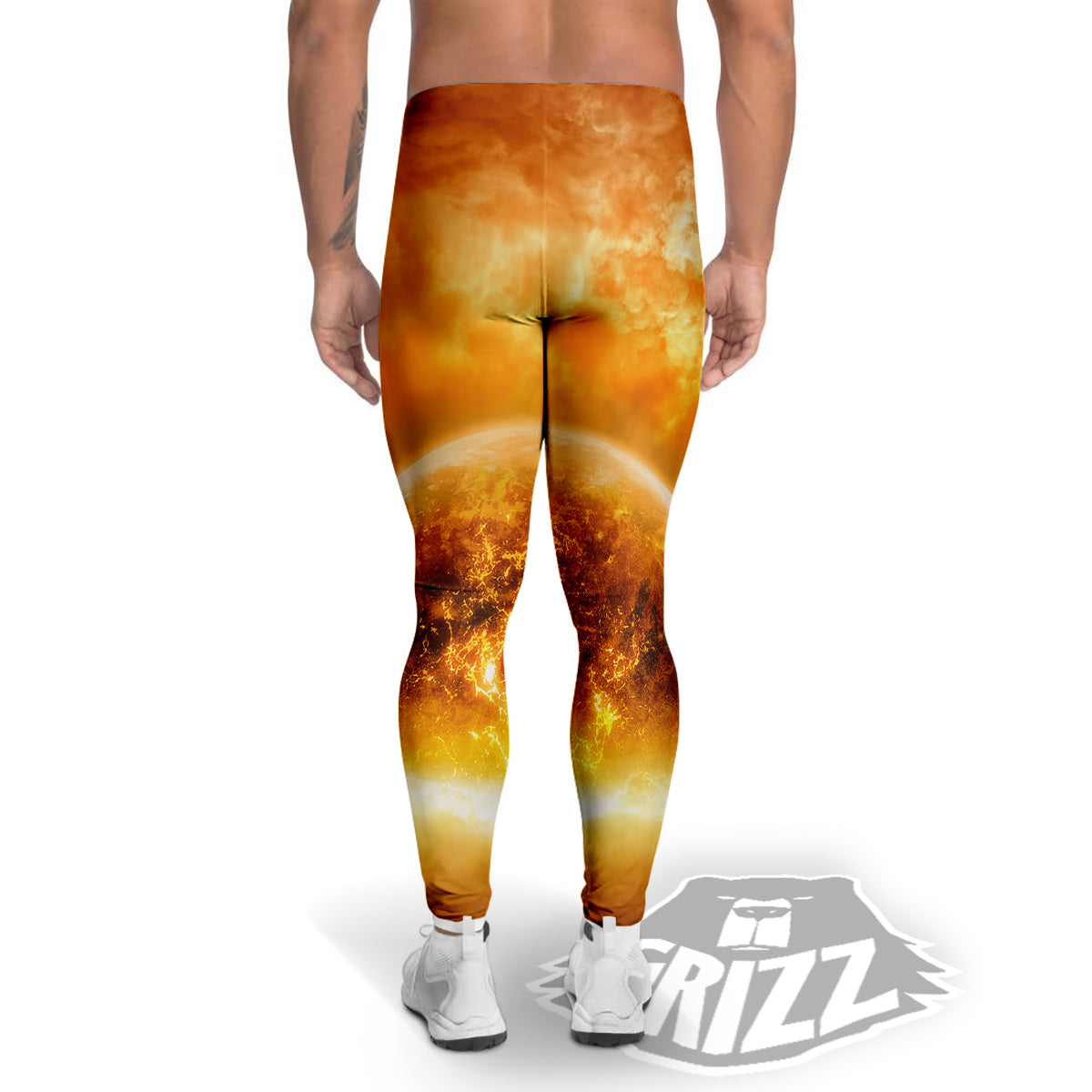 Burning Apocalyptic Planet Earth Print Men's Leggings-grizzshop