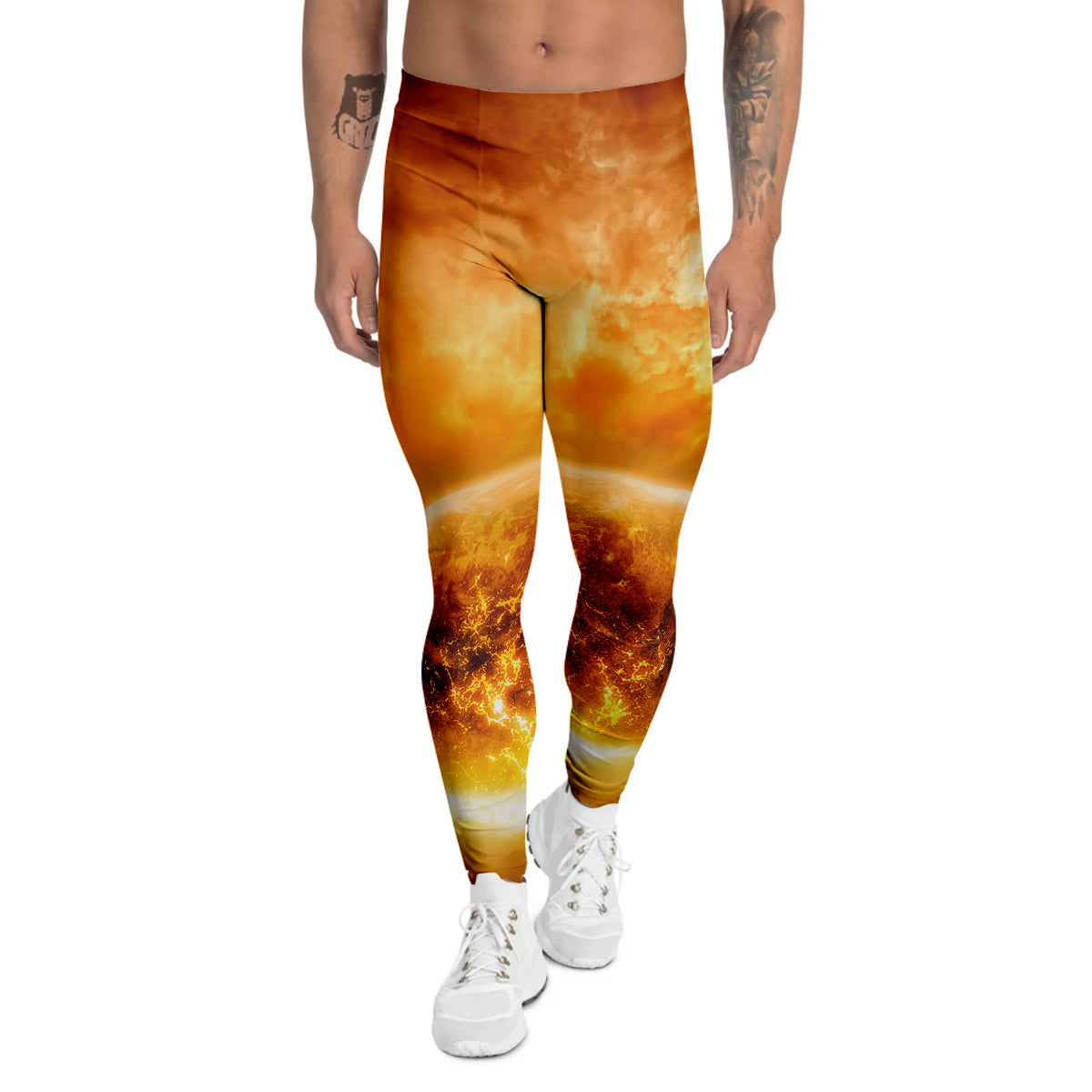 Burning Apocalyptic Planet Earth Print Men's Leggings-grizzshop