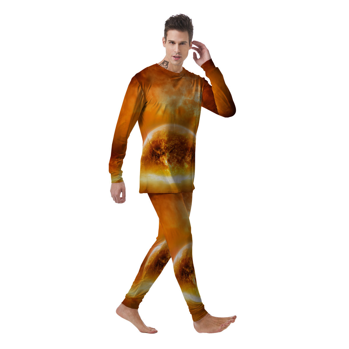 Burning Apocalyptic Planet Earth Print Men's Pajamas-grizzshop