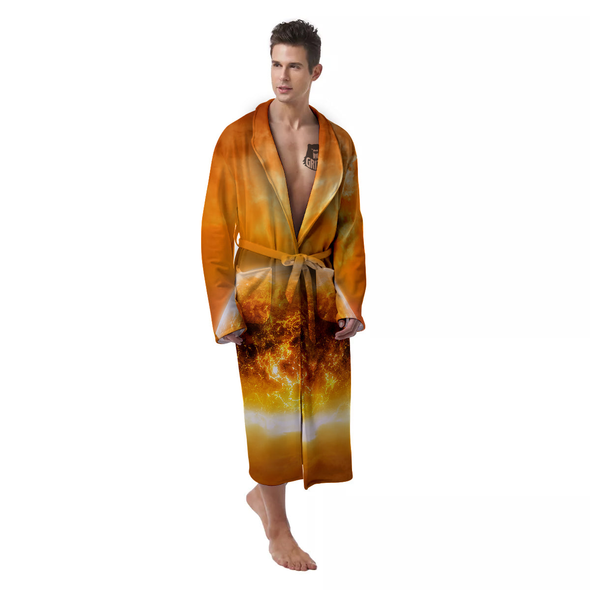 Burning Apocalyptic Planet Earth Print Men's Robe-grizzshop