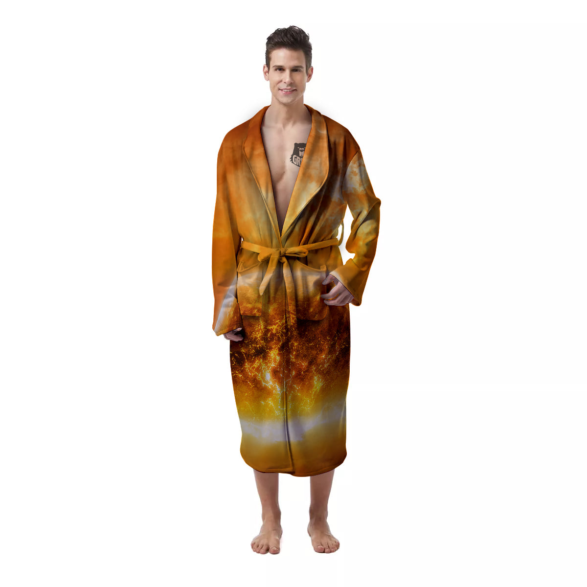 Burning Apocalyptic Planet Earth Print Men's Robe-grizzshop