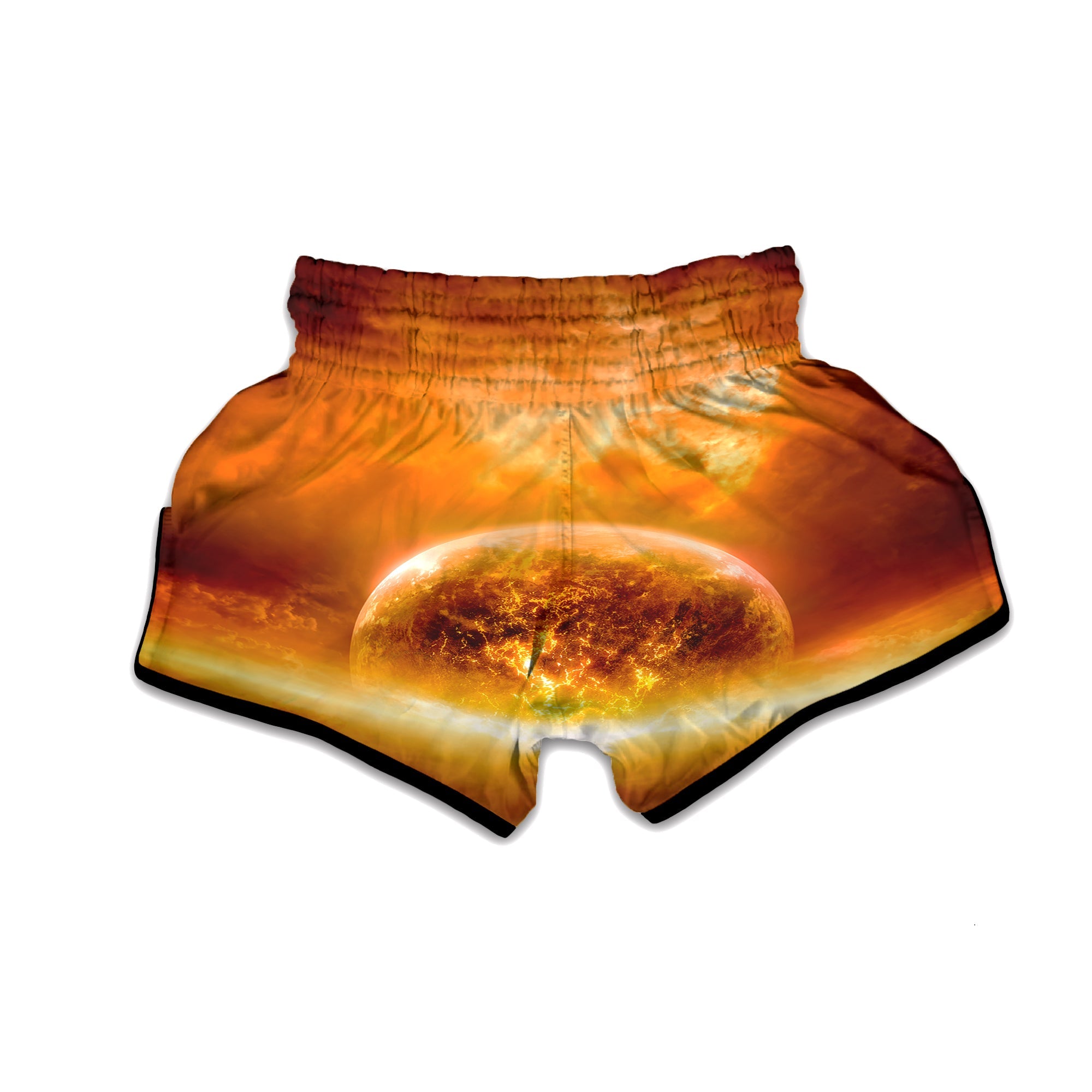 Burning Apocalyptic Planet Earth Print Muay Thai Boxing Shorts-grizzshop