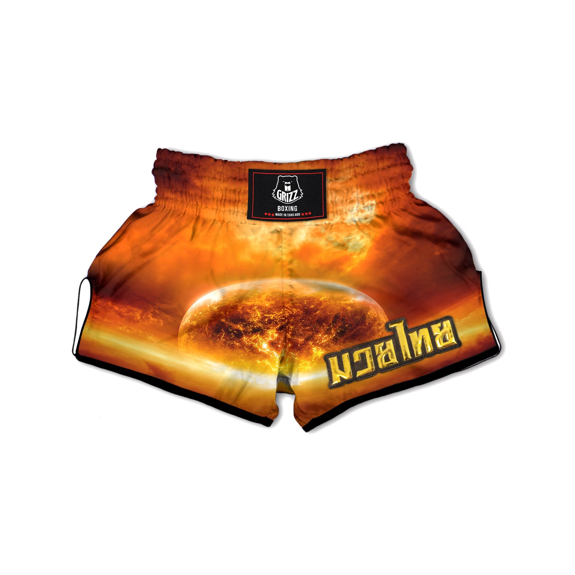 Burning Apocalyptic Planet Earth Print Muay Thai Boxing Shorts-grizzshop