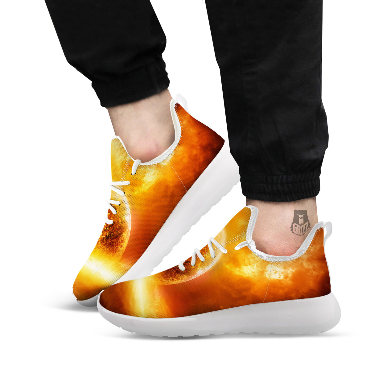 Burning Apocalyptic Planet Earth Print White Athletic Shoes-grizzshop