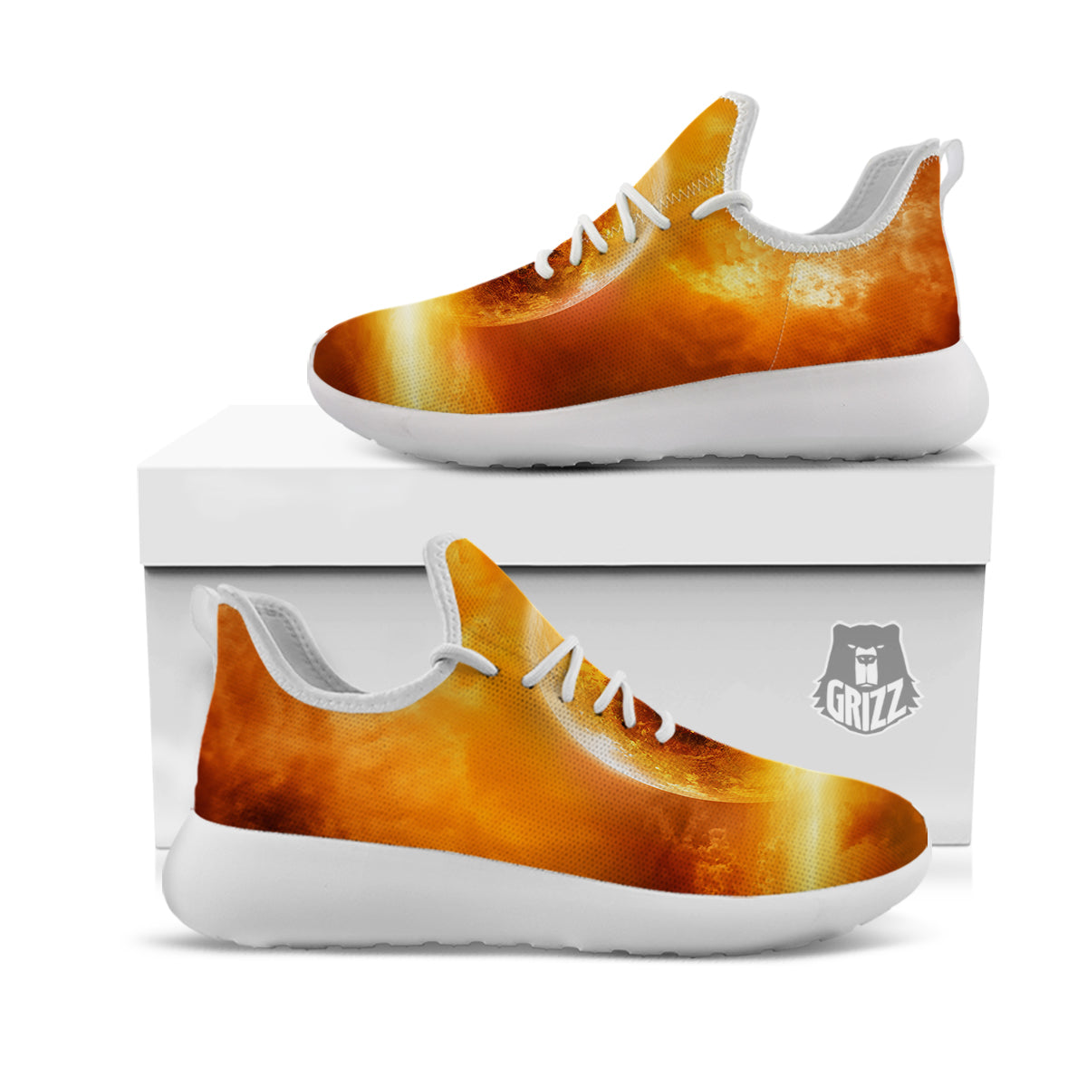 Burning Apocalyptic Planet Earth Print White Athletic Shoes-grizzshop