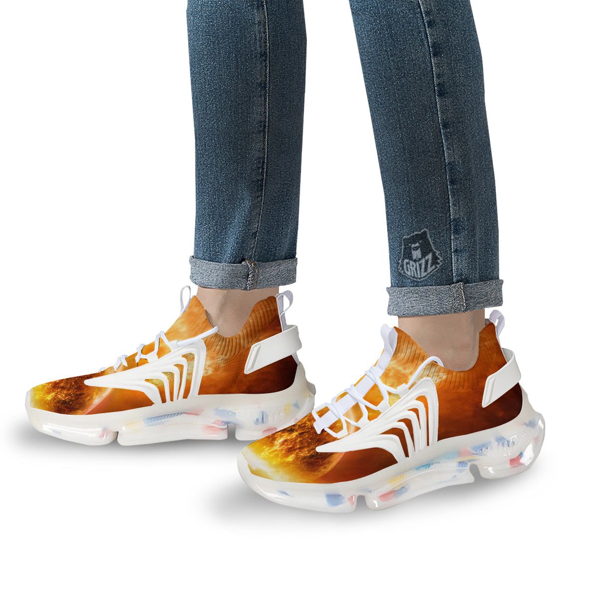 Burning Apocalyptic Planet Earth Print White Gym Shoes-grizzshop