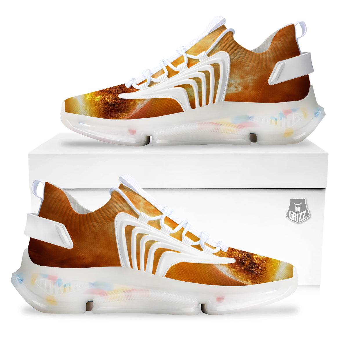 Burning Apocalyptic Planet Earth Print White Gym Shoes-grizzshop