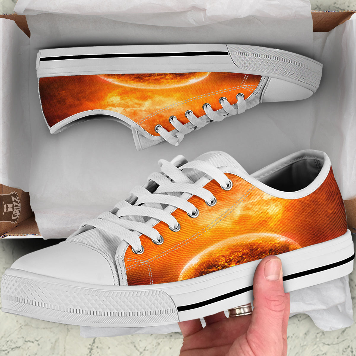 Burning Apocalyptic Planet Earth Print White Low Top Shoes-grizzshop
