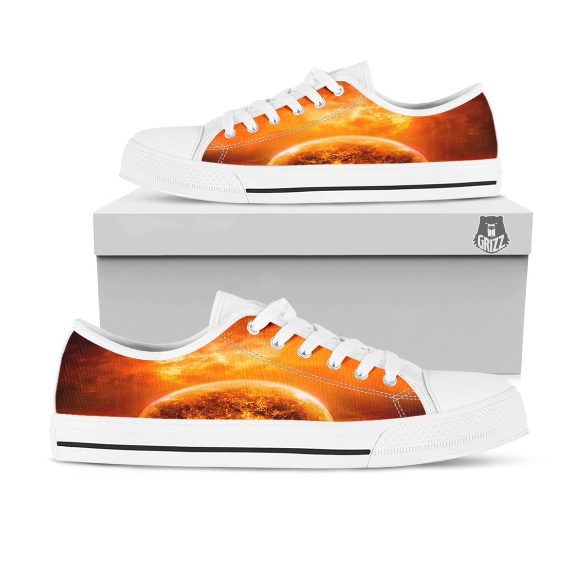 Burning Apocalyptic Planet Earth Print White Low Top Shoes-grizzshop