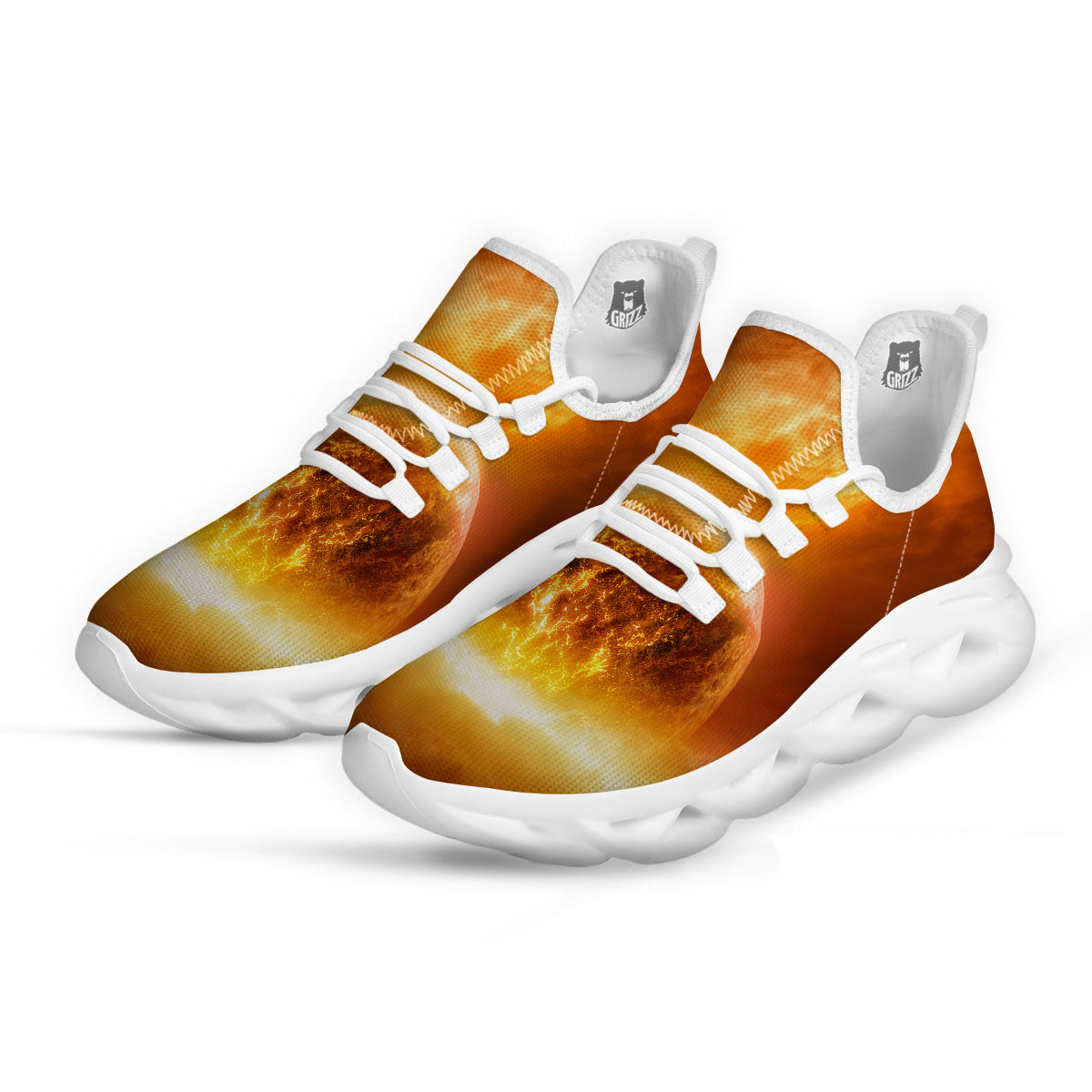 Burning Apocalyptic Planet Earth Print White Running Shoes-grizzshop