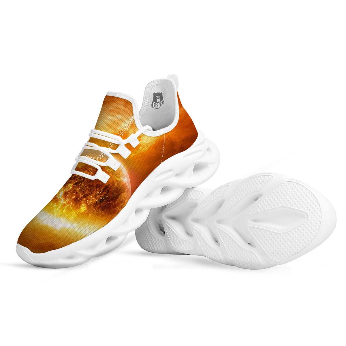 Burning Apocalyptic Planet Earth Print White Running Shoes-grizzshop
