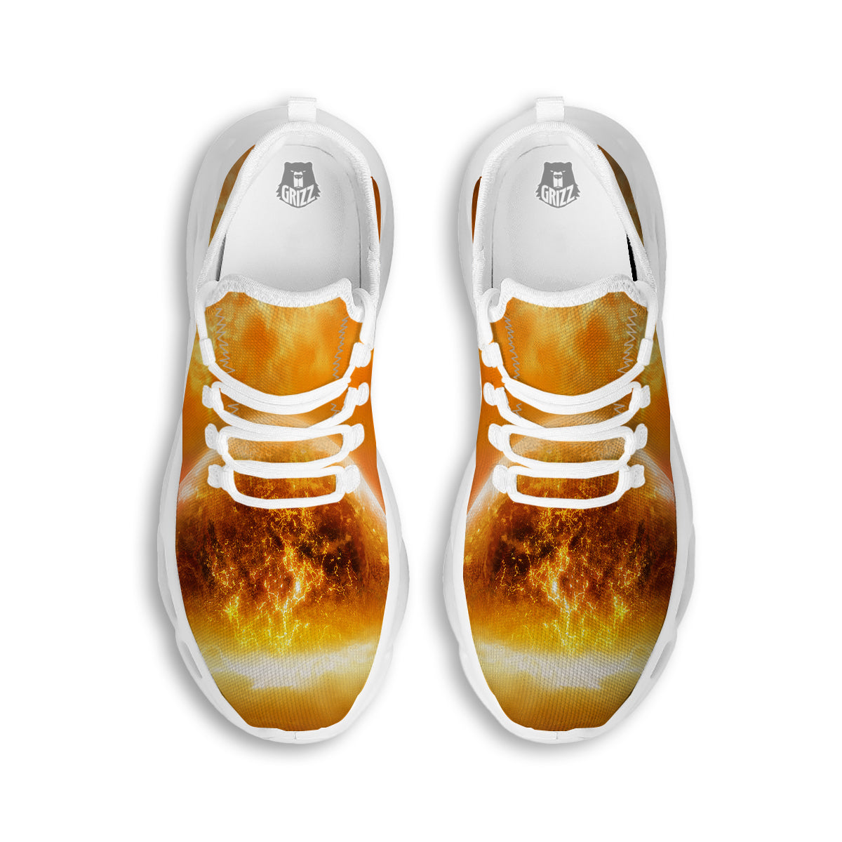 Burning Apocalyptic Planet Earth Print White Running Shoes-grizzshop