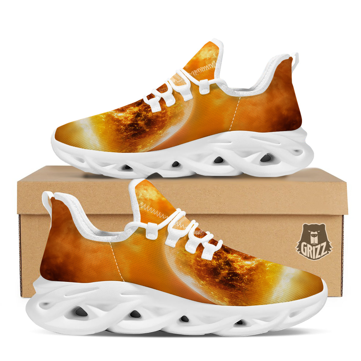 Burning Apocalyptic Planet Earth Print White Running Shoes-grizzshop