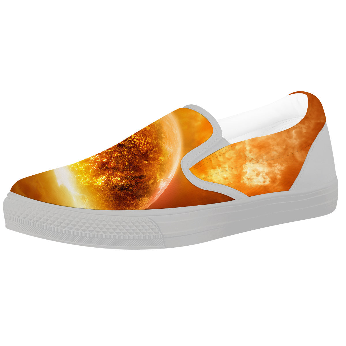 Burning Apocalyptic Planet Earth Print White Slip On Shoes-grizzshop