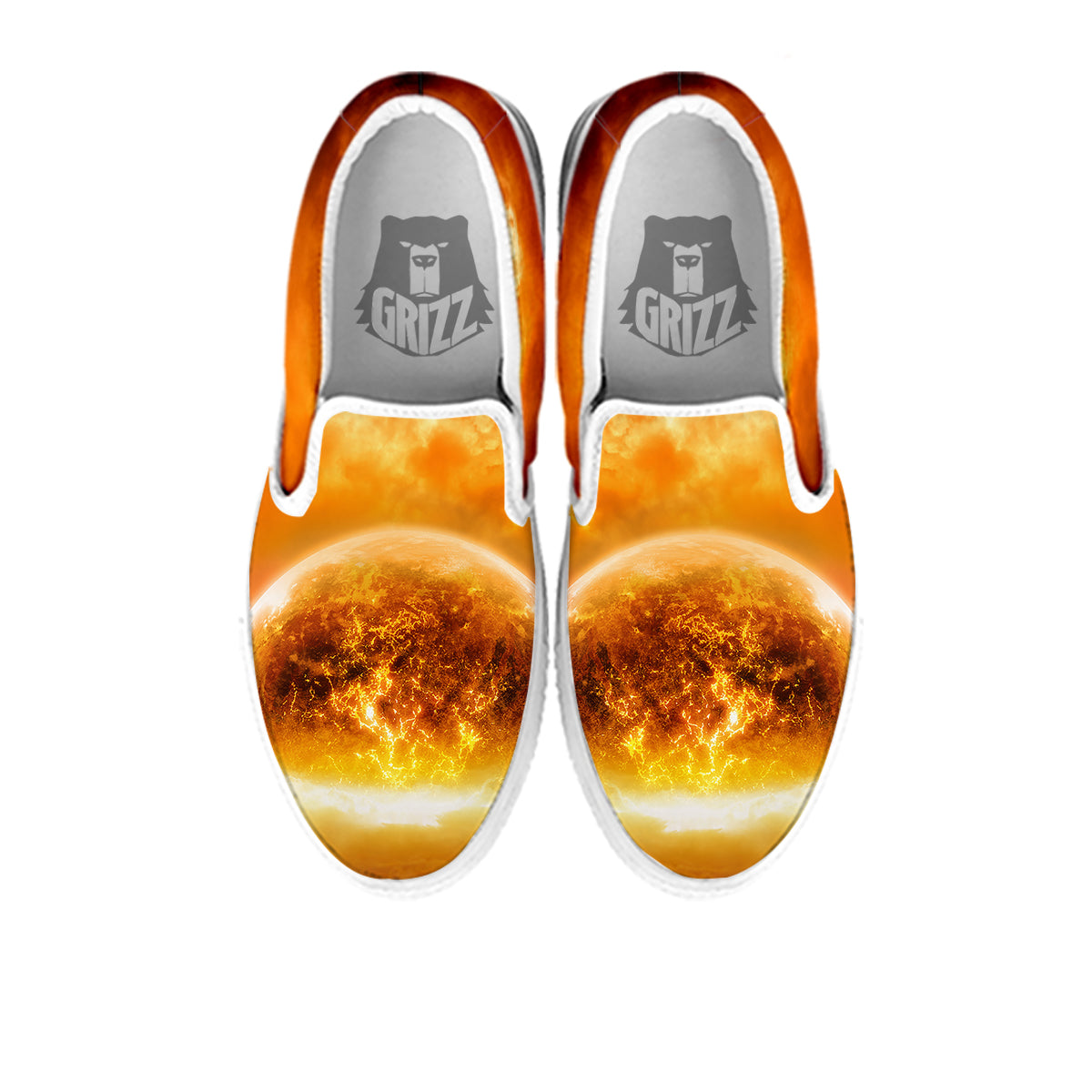Burning Apocalyptic Planet Earth Print White Slip On Shoes-grizzshop