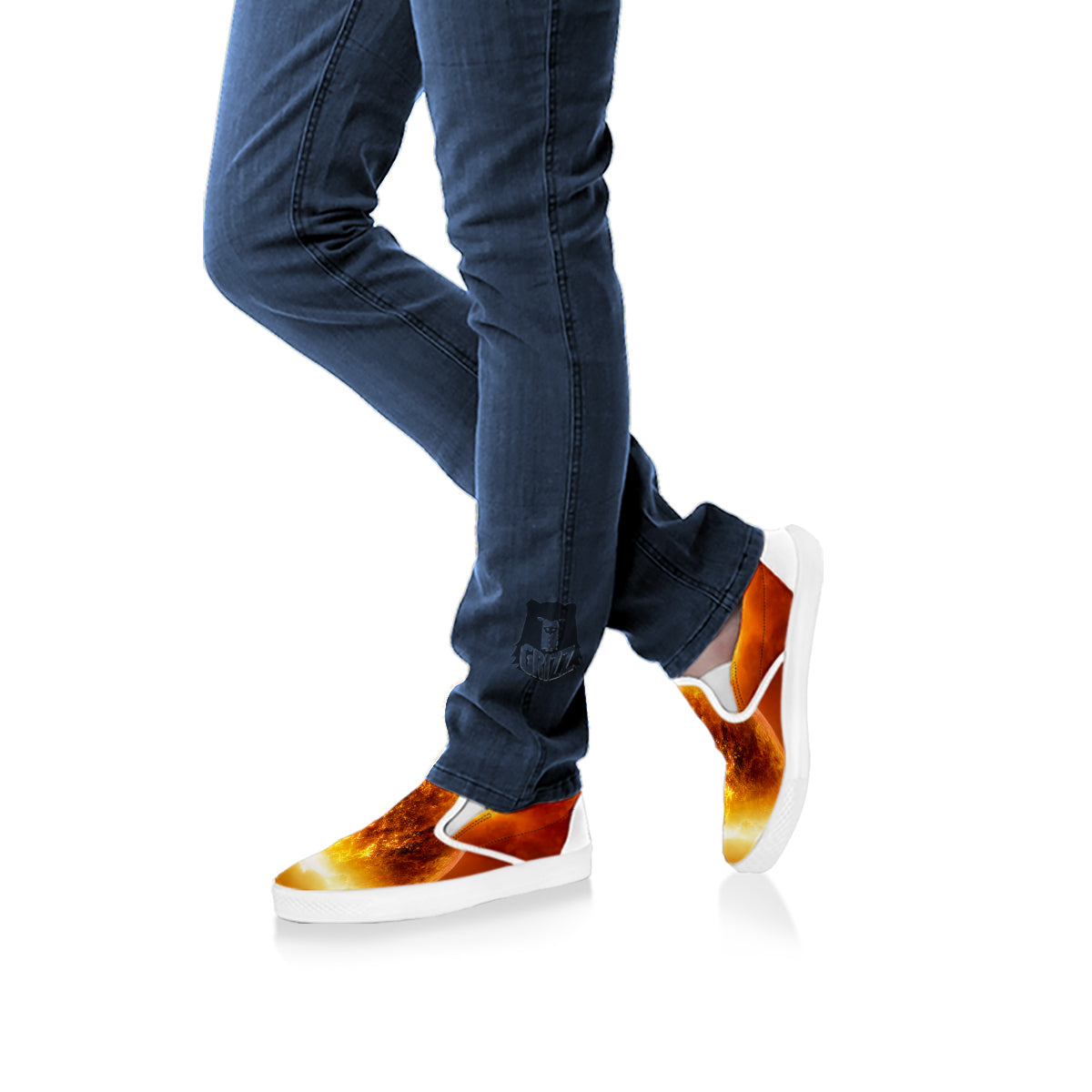 Burning Apocalyptic Planet Earth Print White Slip On Shoes-grizzshop