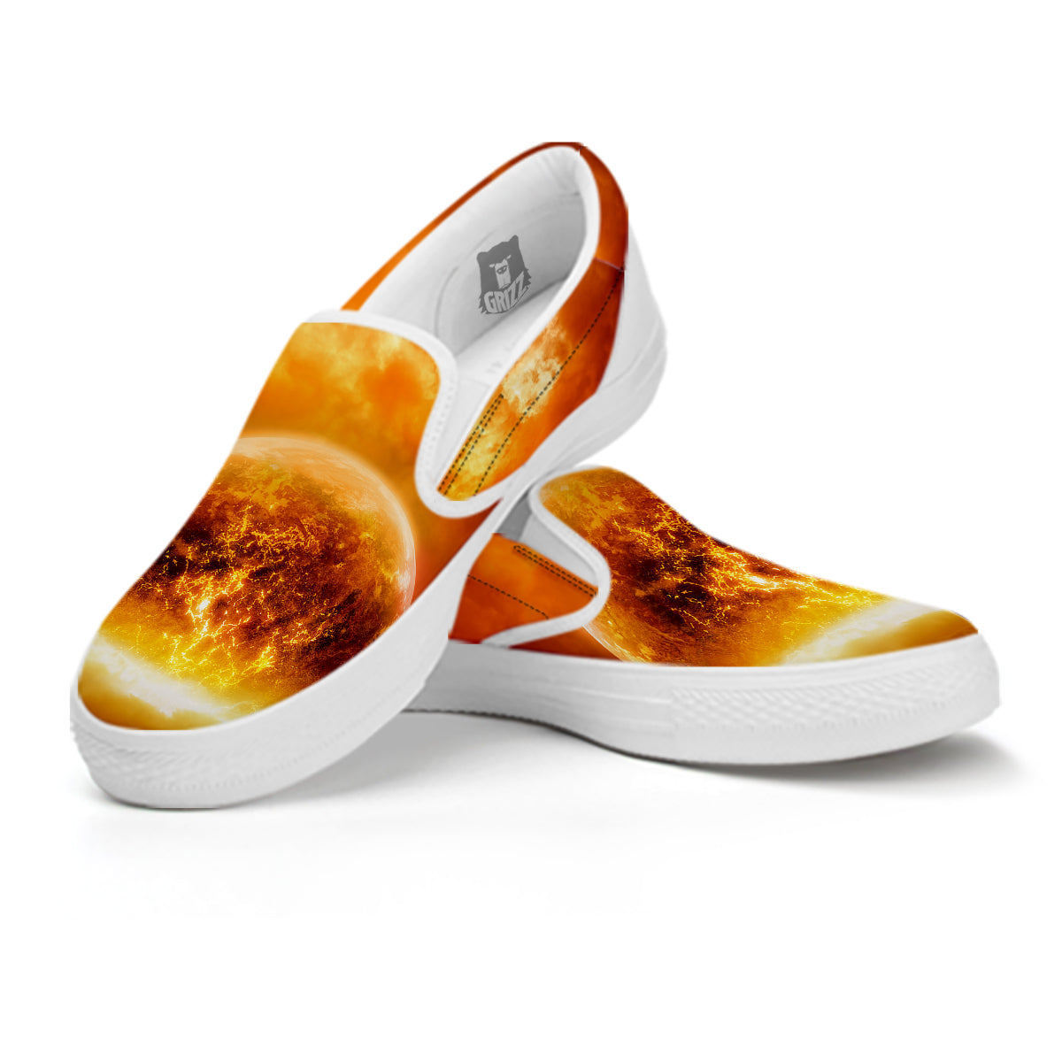 Burning Apocalyptic Planet Earth Print White Slip On Shoes-grizzshop