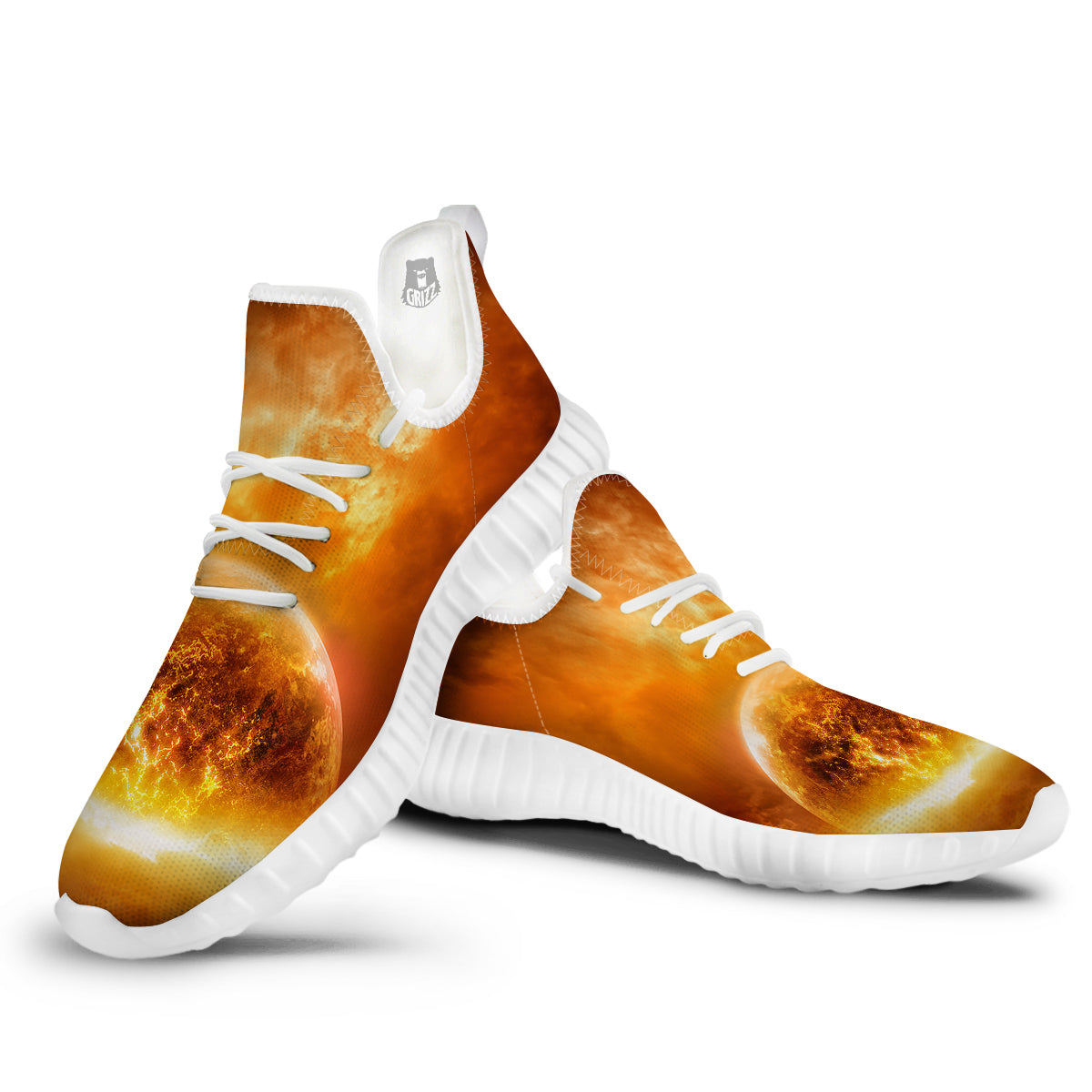 Burning Apocalyptic Planet Earth Print White Walking Shoes-grizzshop