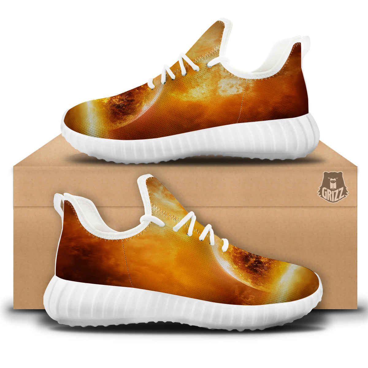Burning Apocalyptic Planet Earth Print White Walking Shoes-grizzshop