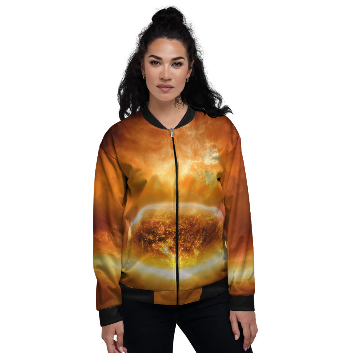 Burning Apocalyptic Planet Earth Print Women's Bomber Jacket-grizzshop