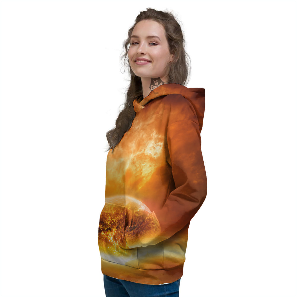 Burning Apocalyptic Planet Earth Print Women's Hoodie-grizzshop