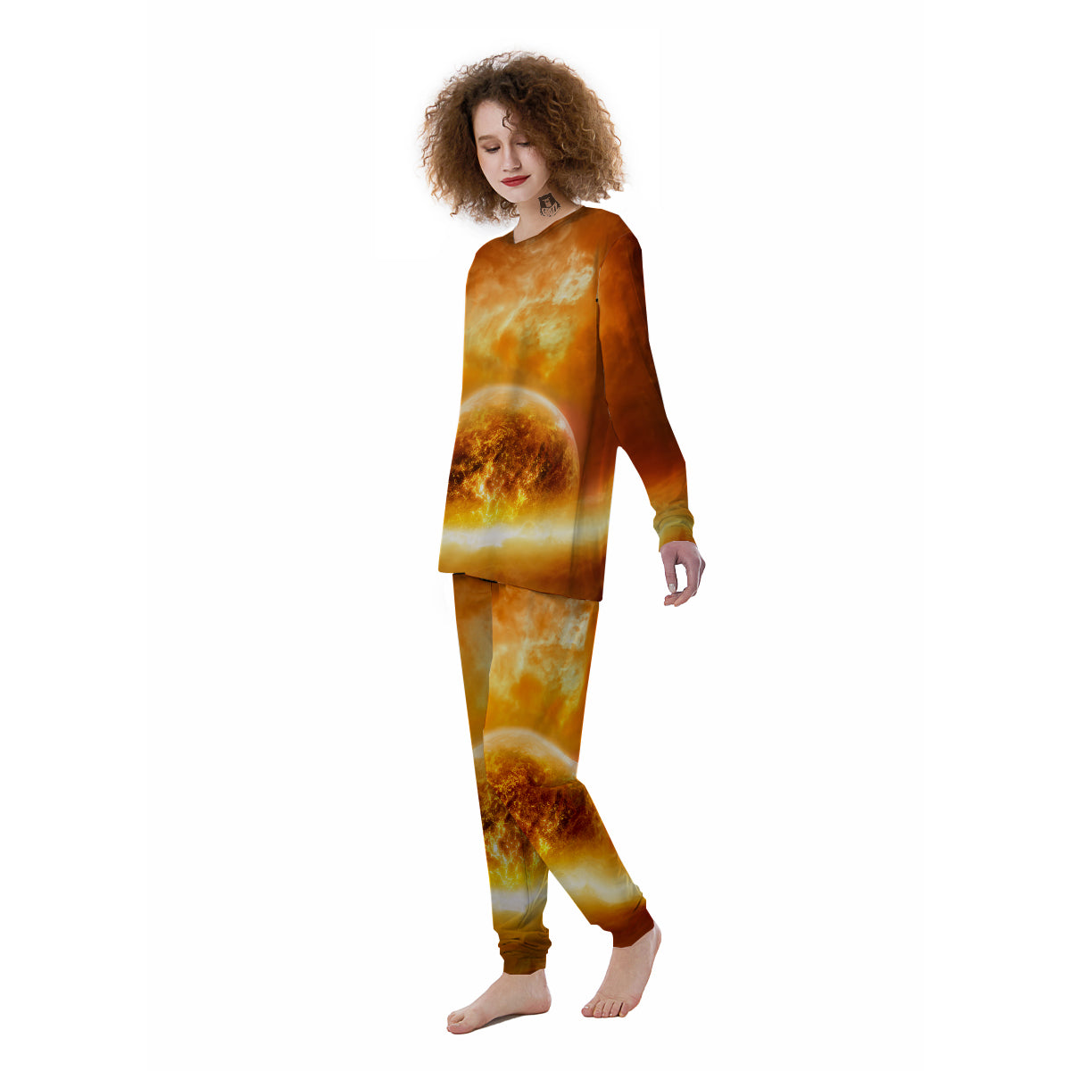 Burning Apocalyptic Planet Earth Print Women's Pajamas-grizzshop