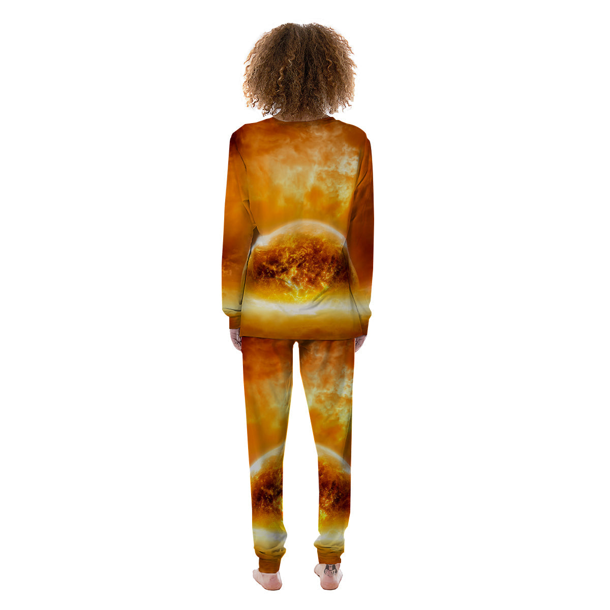 Burning Apocalyptic Planet Earth Print Women's Pajamas-grizzshop