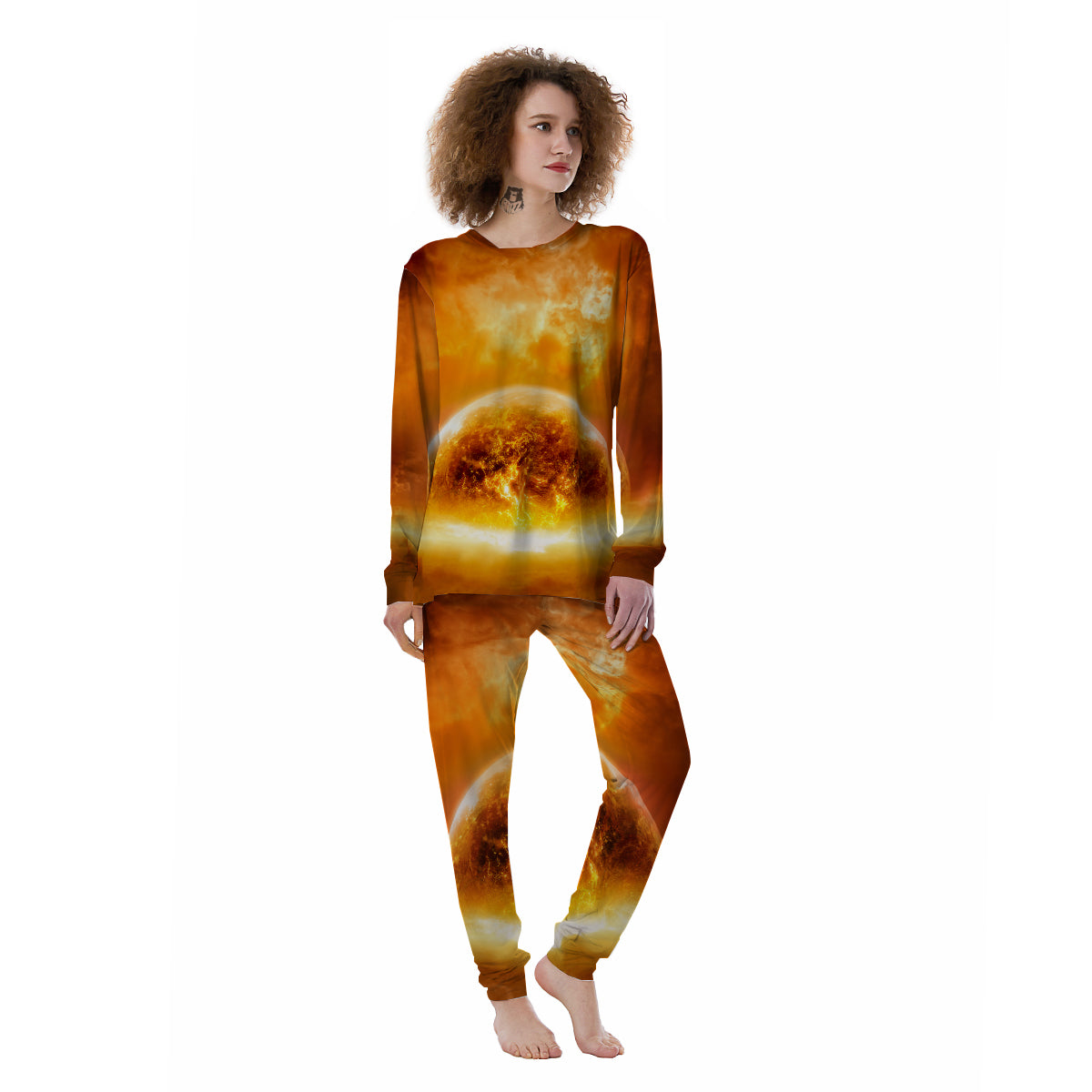 Burning Apocalyptic Planet Earth Print Women's Pajamas-grizzshop
