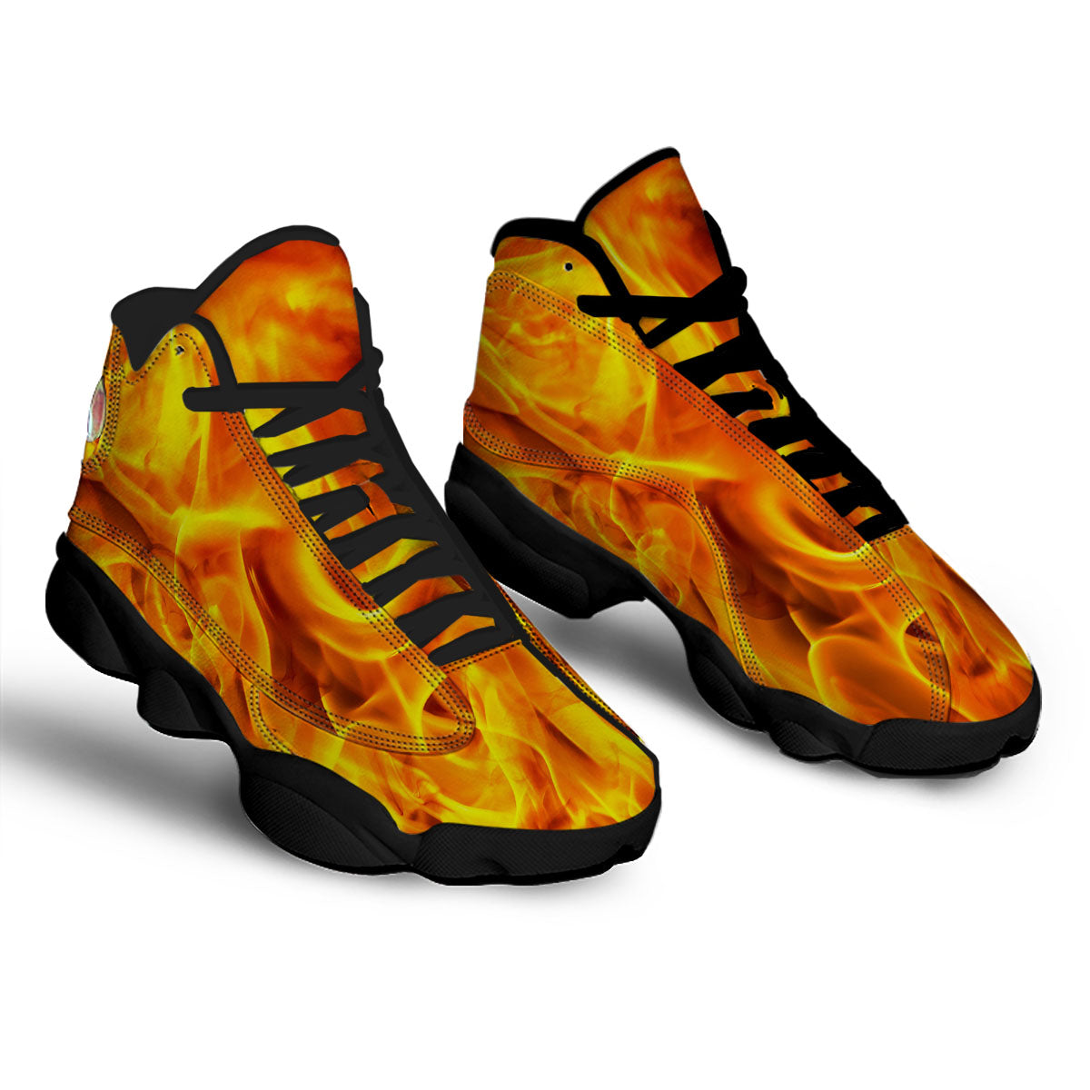 Burning Fire Flame Print Black Basketball Shoes-grizzshop