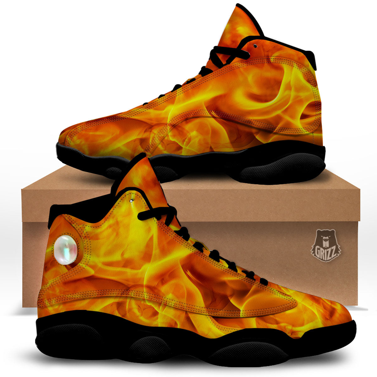 Burning Fire Flame Print Black Basketball Shoes-grizzshop