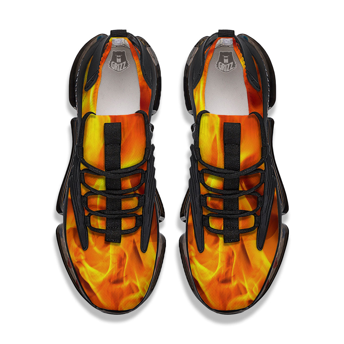 Burning Fire Flame Print Black Gym Shoes-grizzshop