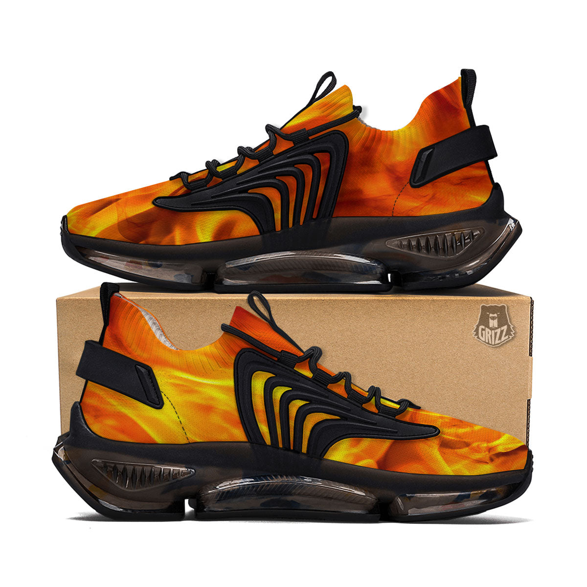 Burning Fire Flame Print Black Gym Shoes-grizzshop
