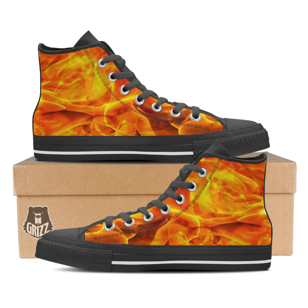 Burning Fire Flame Print Black High Top Shoes-grizzshop
