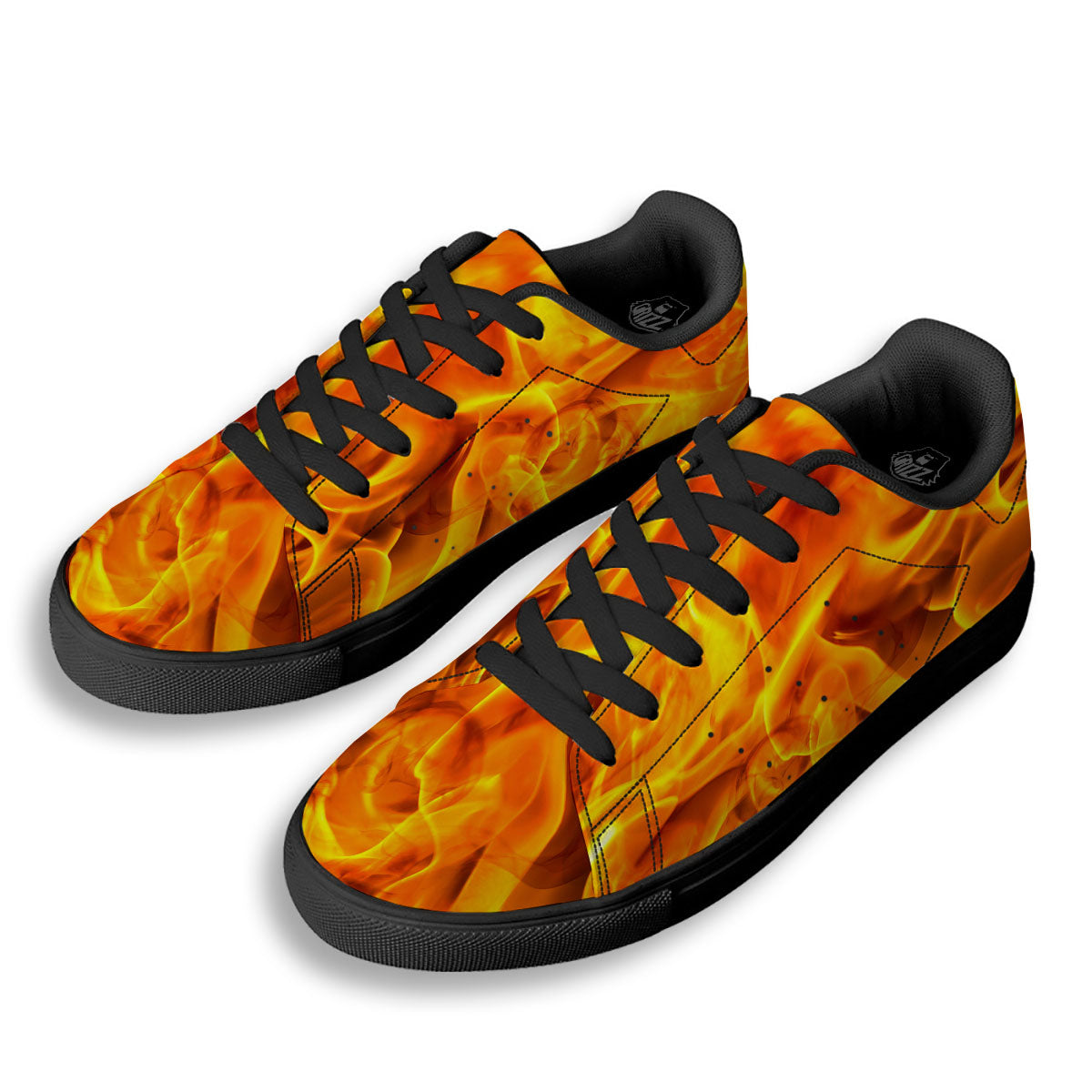 Burning Fire Flame Print Black Low Top Sneakers-grizzshop