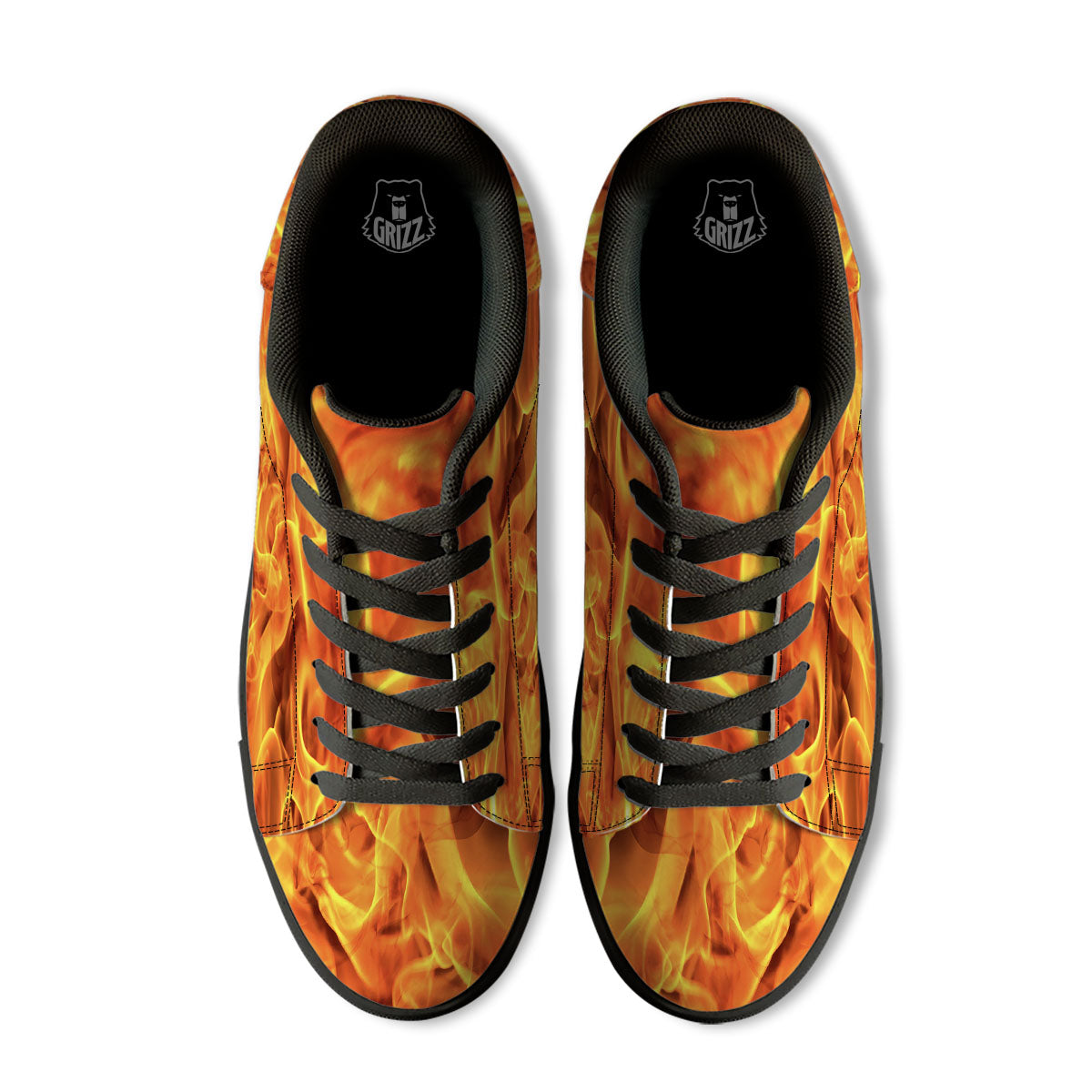 Burning Fire Flame Print Black Low Top Sneakers-grizzshop