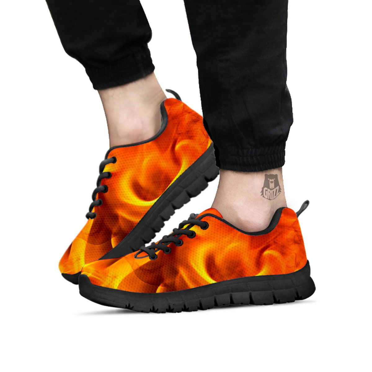 Burning Fire Flame Print Black Sneaker-grizzshop