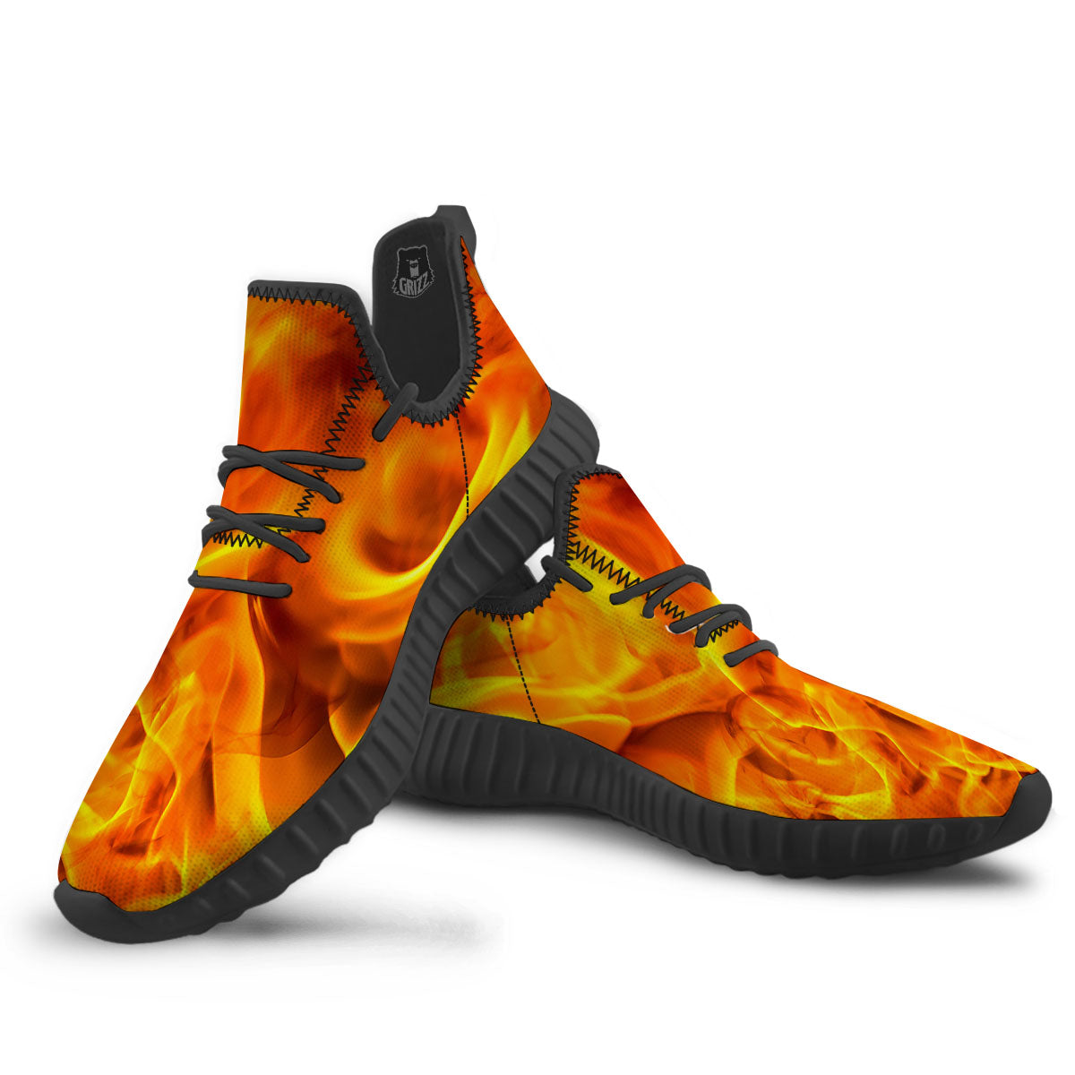 Burning Fire Flame Print Black Walking Shoes-grizzshop
