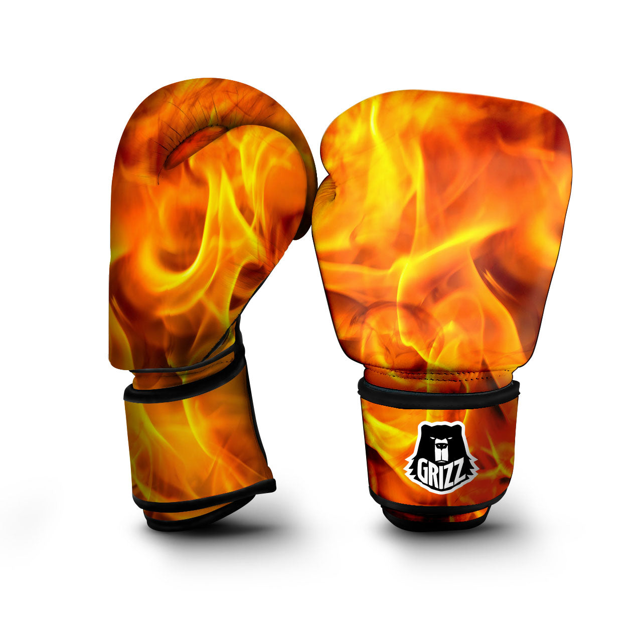 Burning Fire Flame Print Boxing Gloves-grizzshop