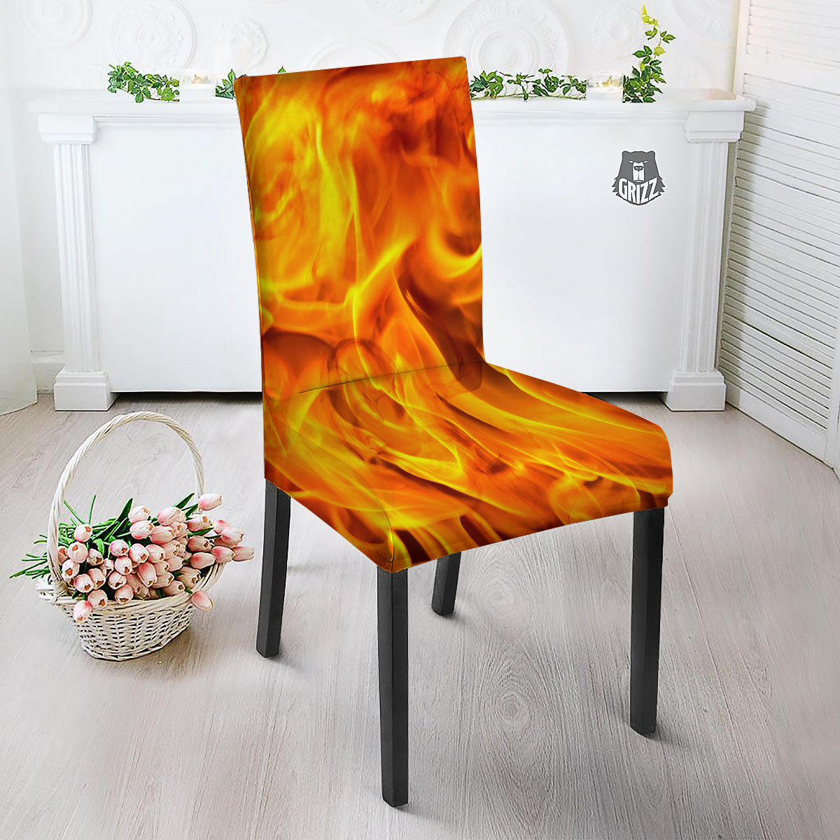 Burning Fire Flame Print Dining Chair Slipcover-grizzshop