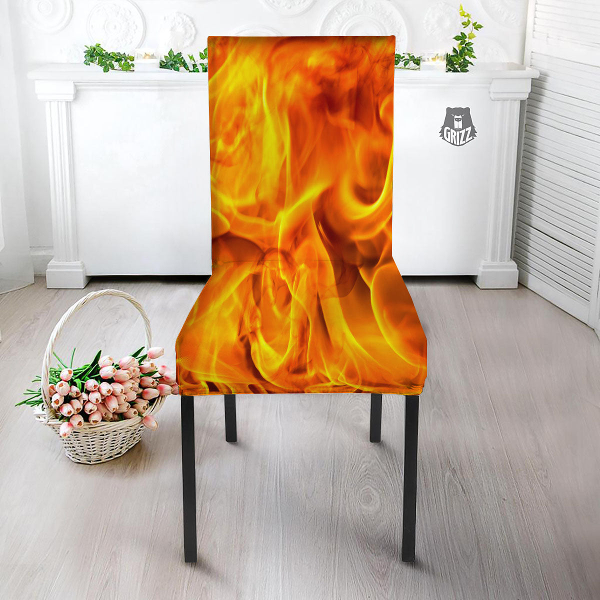 Burning Fire Flame Print Dining Chair Slipcover-grizzshop