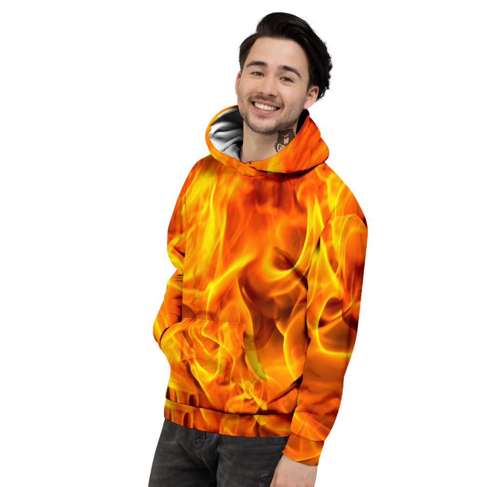 Burning Fire Flame Print Men's Hoodie-grizzshop