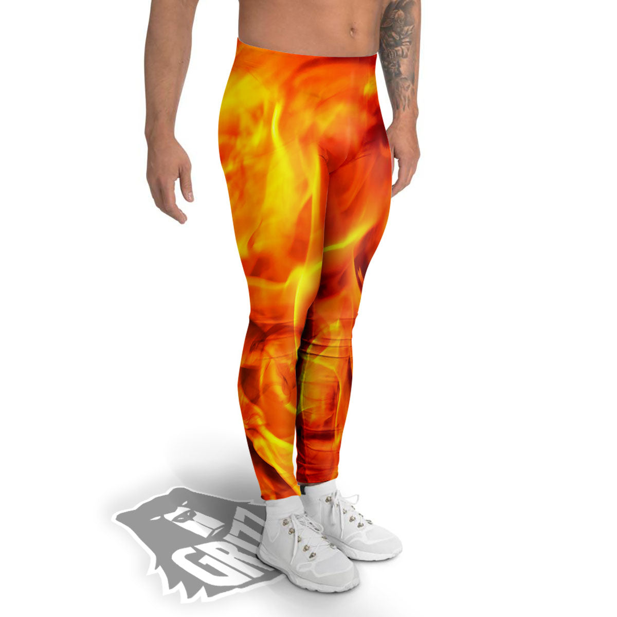 Burning Fire Flame Print Men's Leggings-grizzshop