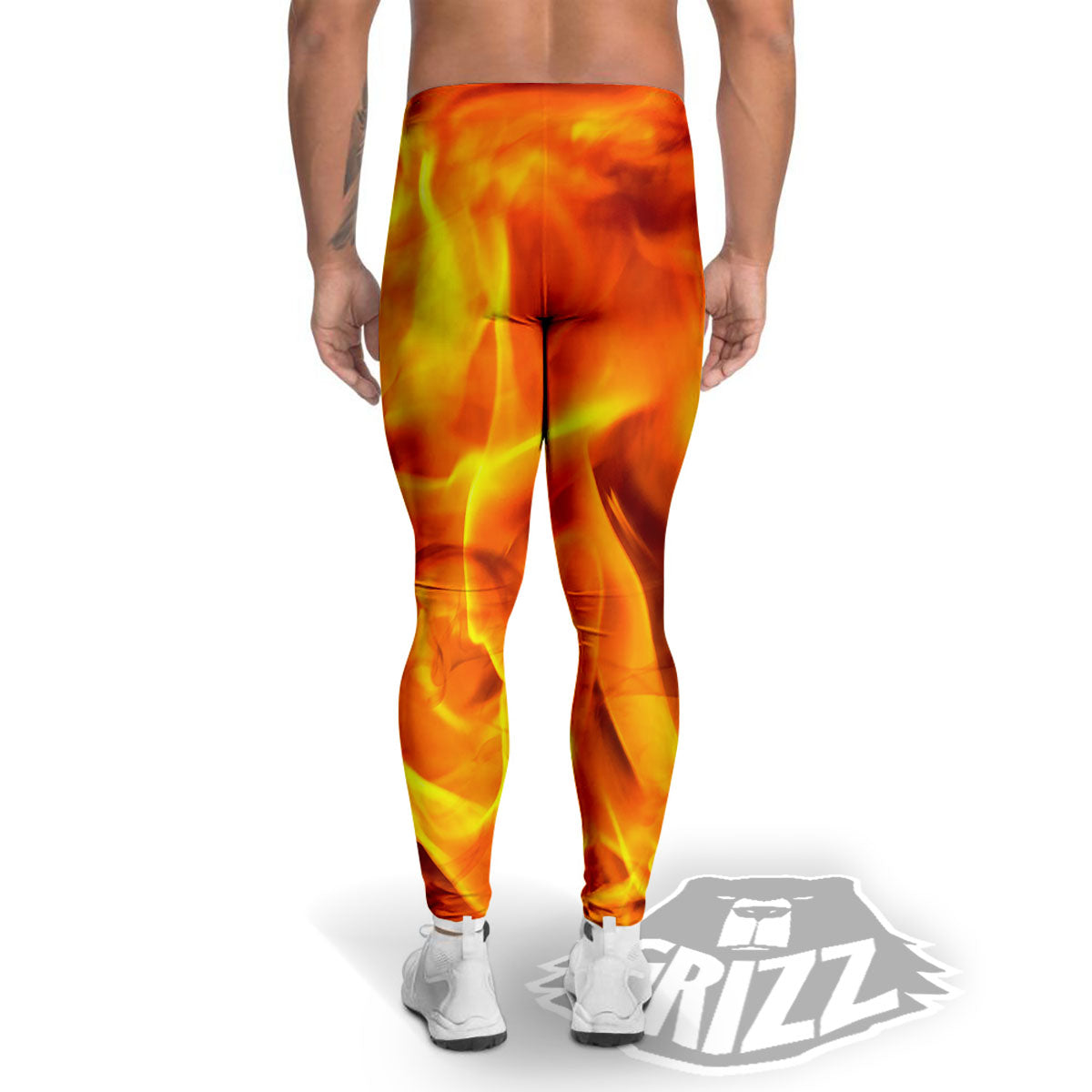 Burning Fire Flame Print Men's Leggings-grizzshop