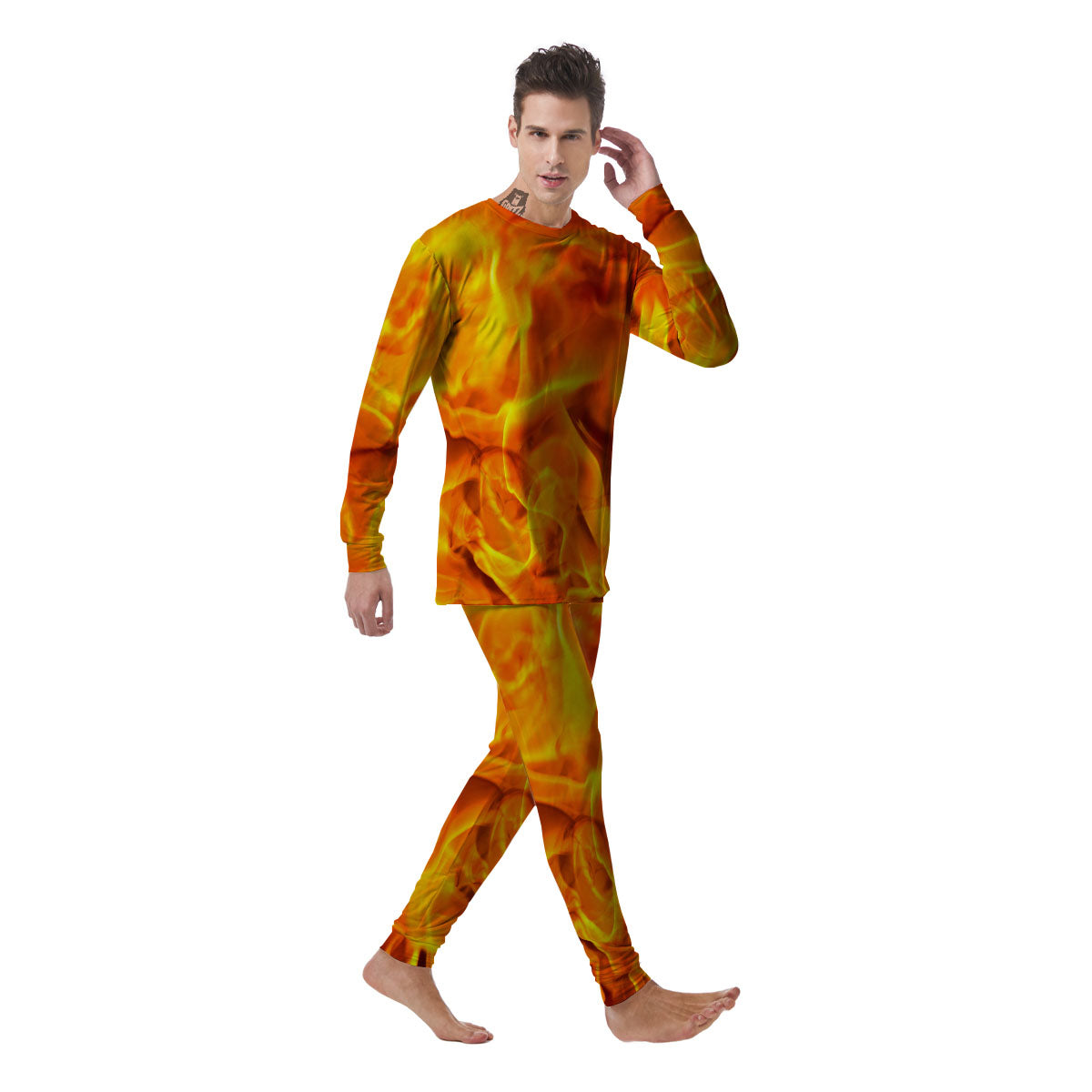 Burning Fire Flame Print Men's Pajamas-grizzshop