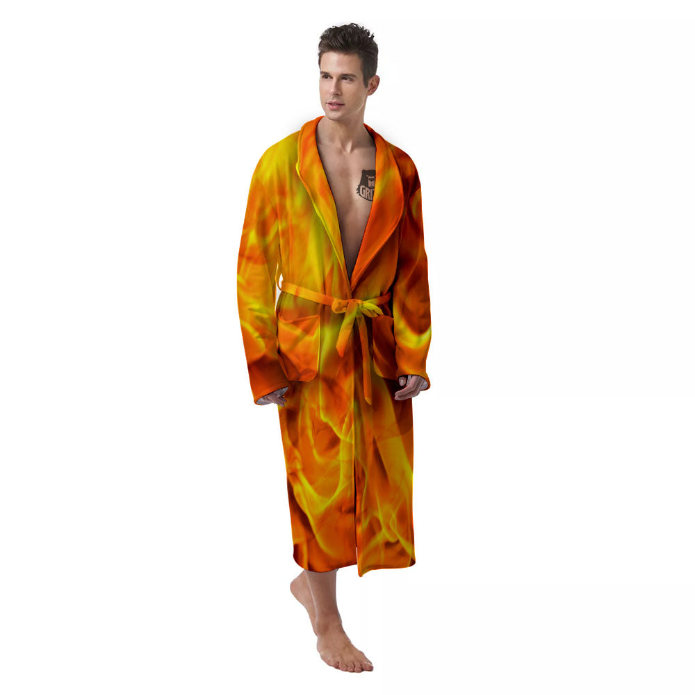 Burning Fire Flame Print Men's Robe-grizzshop