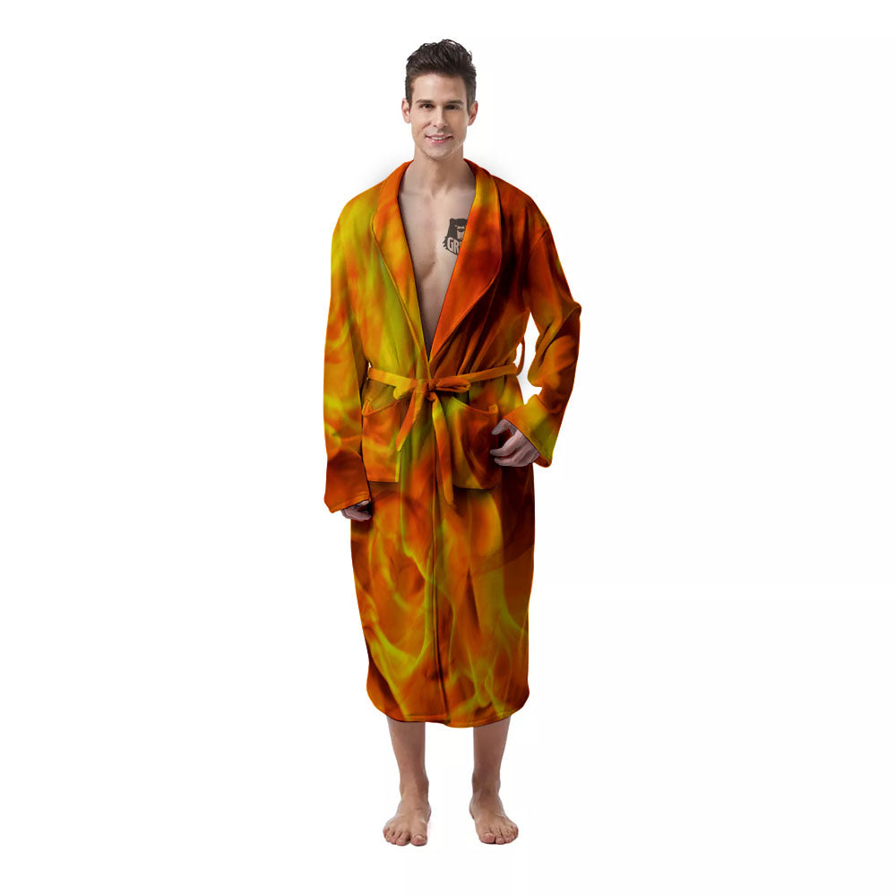 Burning Fire Flame Print Men's Robe-grizzshop