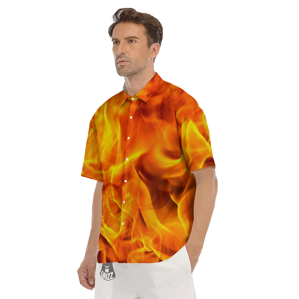 Burning Fire Flame Print Men's Short Sleeve Shirts-grizzshop