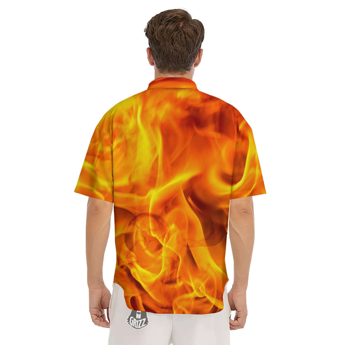 Burning Fire Flame Print Men's Short Sleeve Shirts-grizzshop