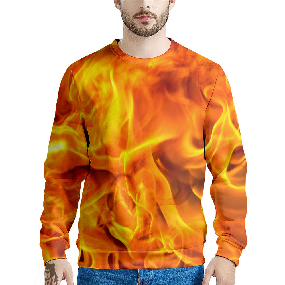 Burning Fire Flame Print Men's Sweatshirt-grizzshop